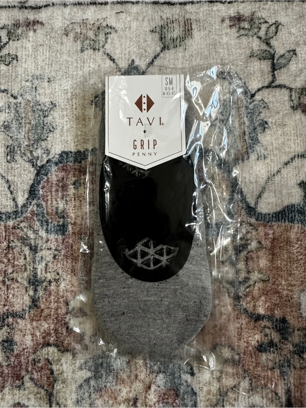 NEW Tavi Penny Grip Socks Grey Black Size Small
